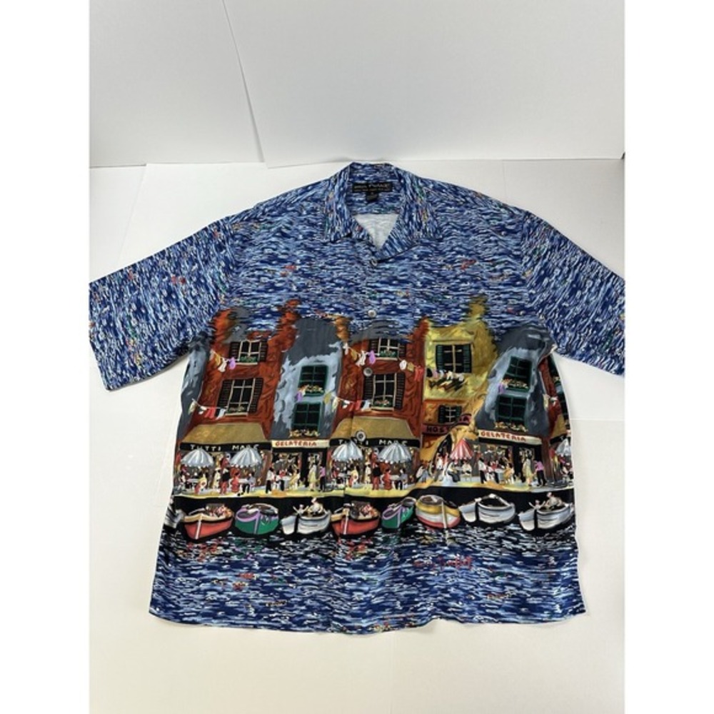 Guy Buffet 100%‎ Silk Hawaiian Camp Shirt Italian Riviera Waterfront Men's XL